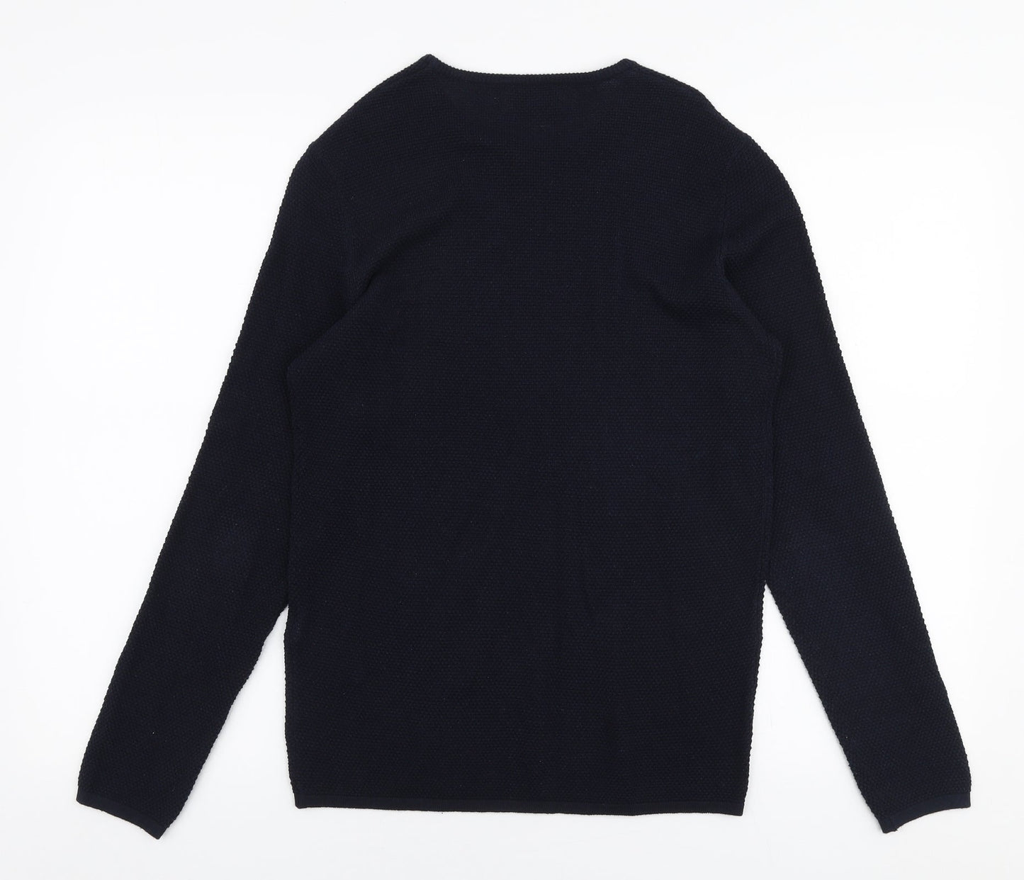 Zara Mens Blue Round Neck  Cotton Pullover Jumper Size S
