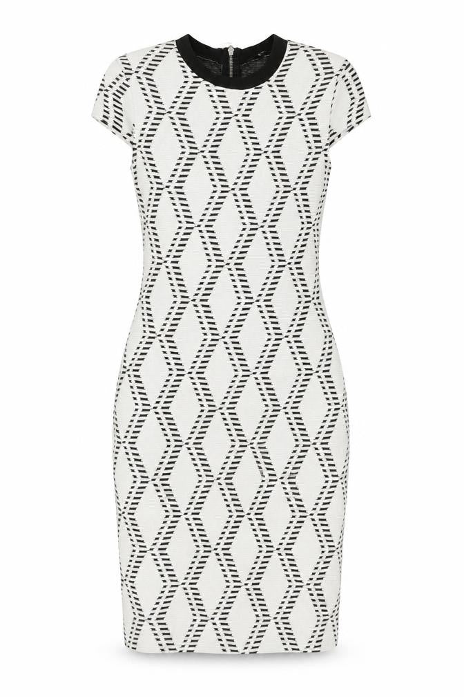 River Island Womens White Geometric Cotton A-Line  Size 10  Round Neck Zip