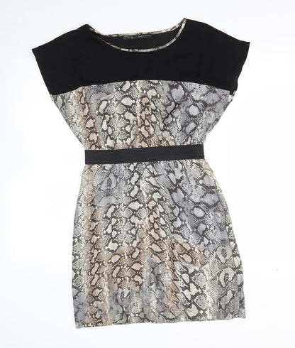 Zara Womens Black Animal Print Viscose Fit & Flare  Size S  Scoop Neck