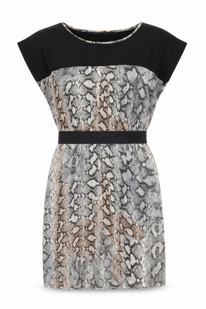 Zara Womens Black Animal Print Viscose Fit & Flare  Size S  Scoop Neck