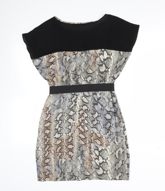 Zara Womens Black Animal Print Viscose Fit & Flare  Size S  Scoop Neck