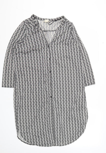 H&M Womens Black Geometric Polyester Basic Button-Up Size S V-Neck