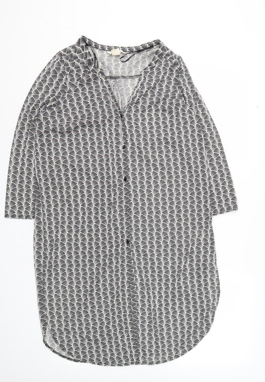 H&M Womens Black Geometric Polyester Basic Button-Up Size S V-Neck