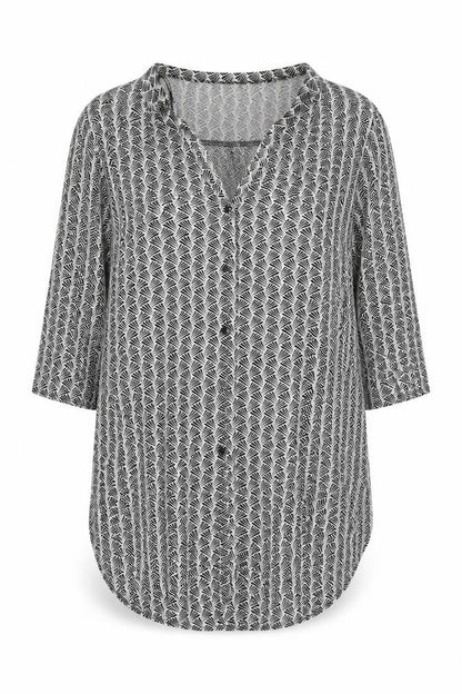 H&M Womens Black Geometric Polyester Basic Button-Up Size S V-Neck