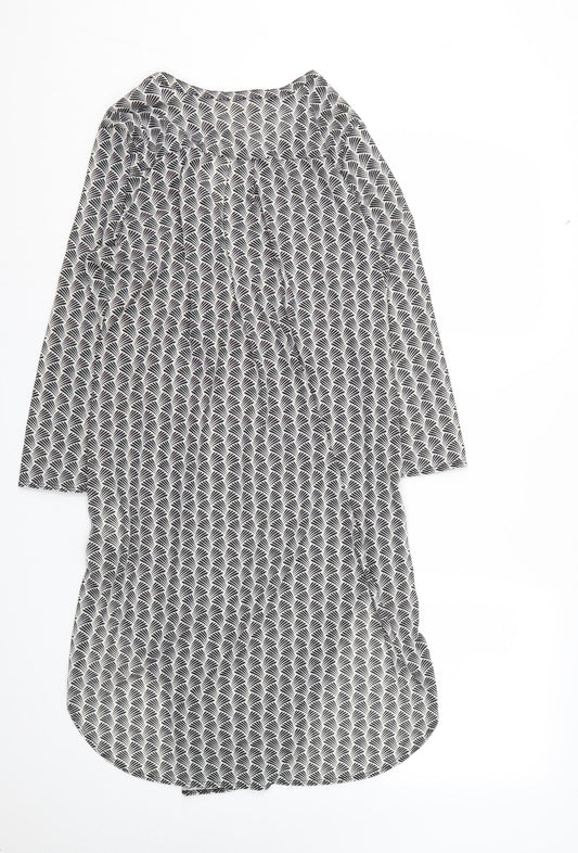 H&M Womens Black Geometric Polyester Basic Button-Up Size S V-Neck