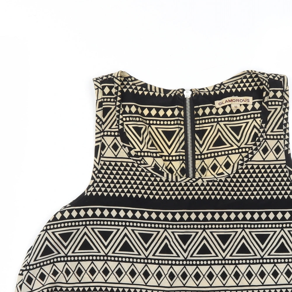 Glamorous Womens Multicoloured Geometric Polyester Camisole Blouse Size 10 Round Neck