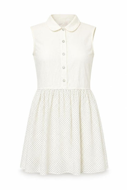 Marks and Spencer Womens White Polka Dot Cotton Fit & Flare  Size M  Collared Button