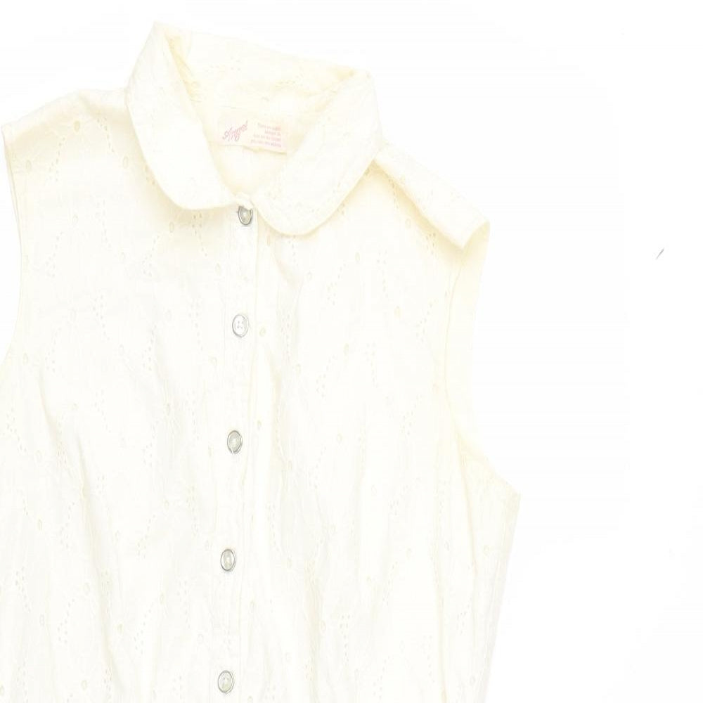 Marks and Spencer Womens White Polka Dot Cotton Fit & Flare  Size M  Collared Button
