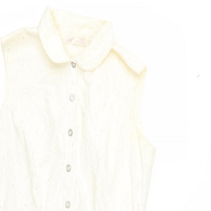 Marks and Spencer Womens White Polka Dot Cotton Fit & Flare  Size M  Collared Button