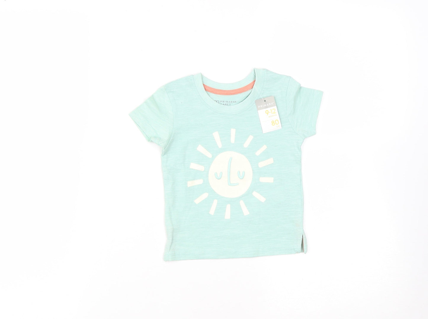 Primark Baby Green  Cotton Basic T-Shirt Size 9-12 Months Round Neck  - Sun Print
