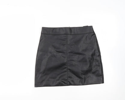 H&M Womens Black  Polyester A-Line Skirt Size 10   Tie