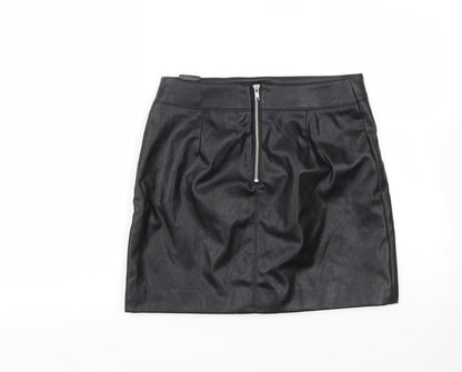 H&M Womens Black  Polyester A-Line Skirt Size 10   Tie