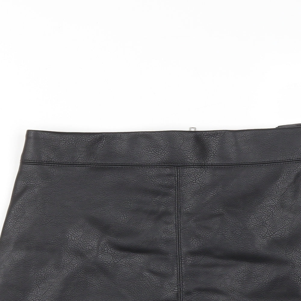 H&M Womens Black  Polyester A-Line Skirt Size 10   Tie