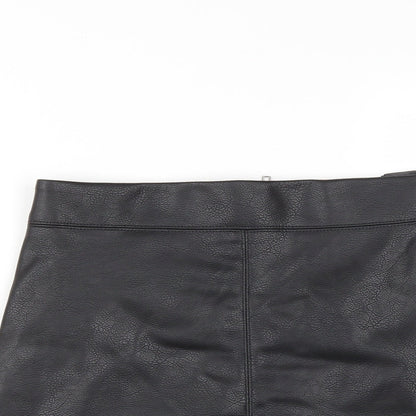 H&M Womens Black  Polyester A-Line Skirt Size 10   Tie