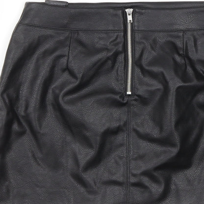 H&M Womens Black  Polyester A-Line Skirt Size 10   Tie