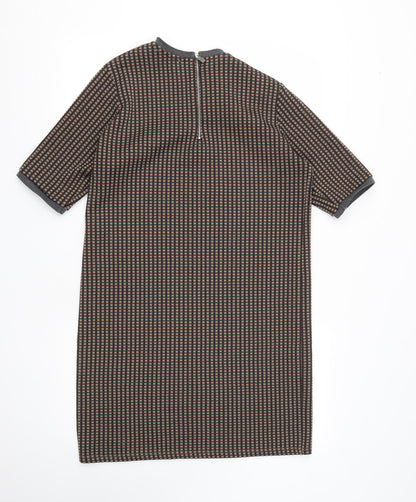 Zara Womens Brown Plaid Polyester A-Line  Size L  Round Neck Zip