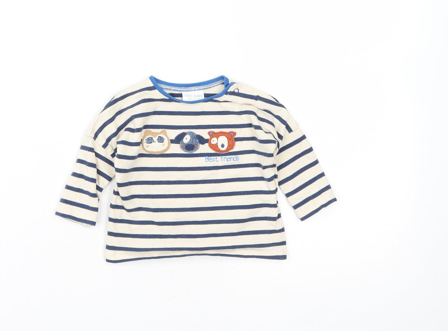 NEXT Boys Beige Striped Cotton Basic Casual Size 0-3 Months Round Neck Snap - Best Friends