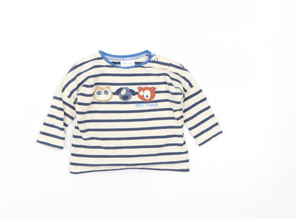 NEXT Boys Beige Striped Cotton Basic Casual Size 0-3 Months Round Neck Snap - Best Friends
