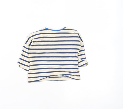 NEXT Boys Beige Striped Cotton Basic Casual Size 0-3 Months Round Neck Snap - Best Friends