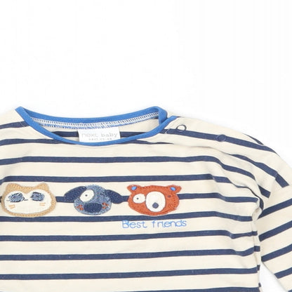NEXT Boys Beige Striped Cotton Basic Casual Size 0-3 Months Round Neck Snap - Best Friends