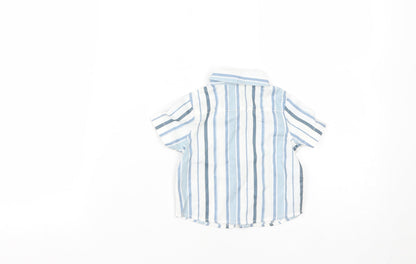 Primark Boys Blue Striped Cotton Basic Button-Up Size 3-6 Months Collared Button