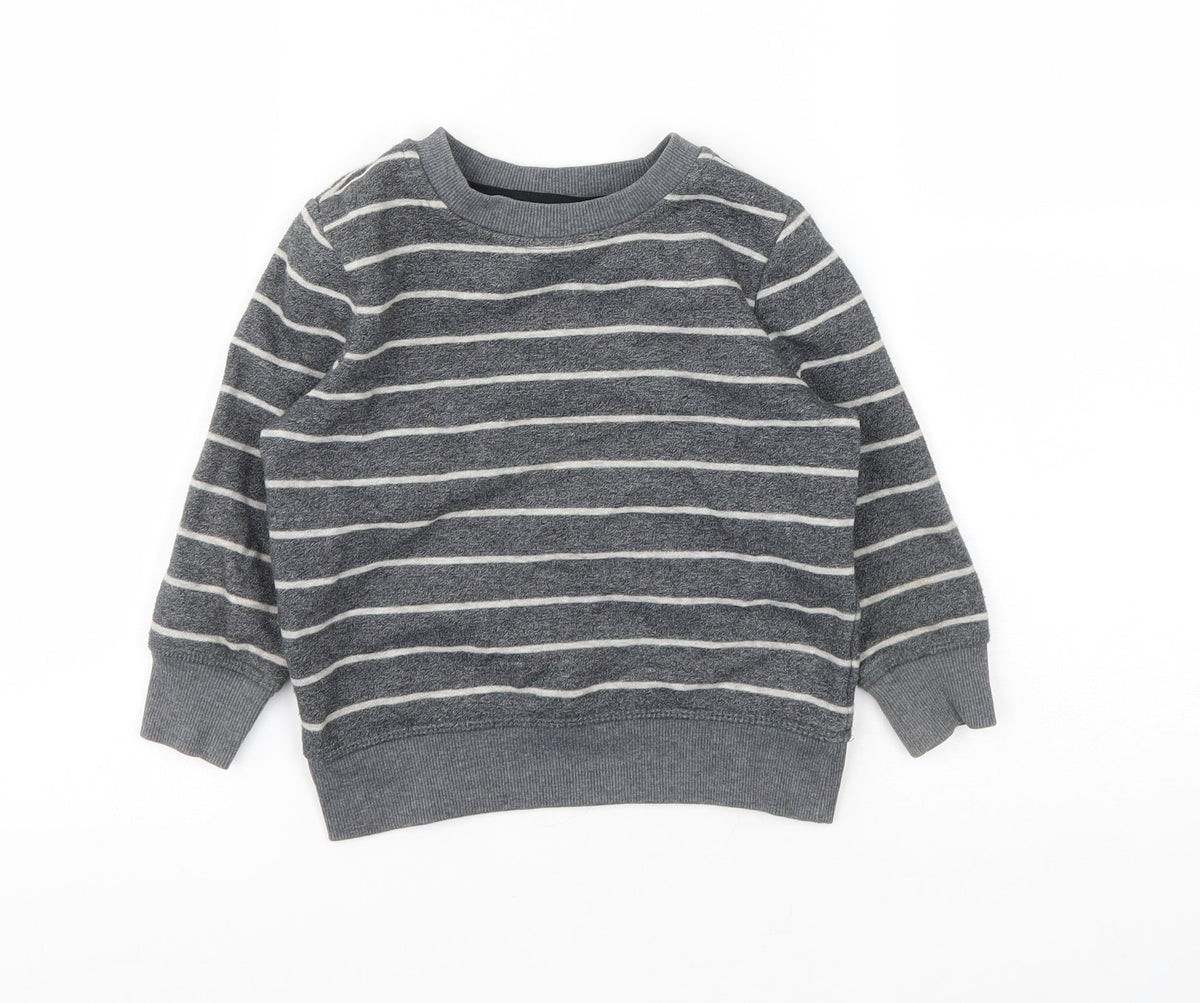 George Boys Grey Striped Cotton Pullover Sweatshirt Size 2 Years