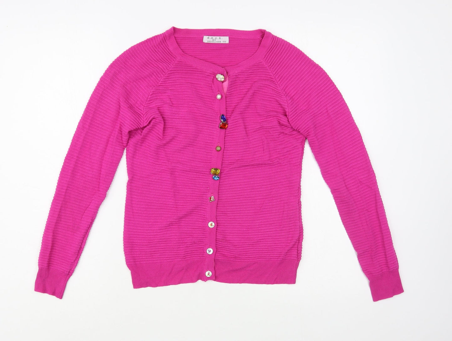 d.e,c.k. Womens Pink Round Neck  Viscose Cardigan Jumper Size S