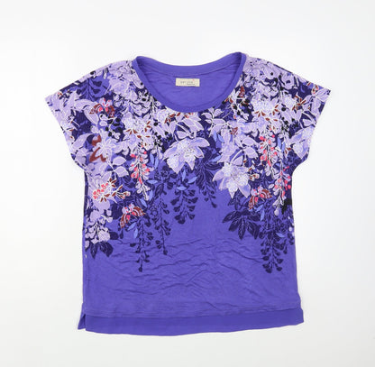 Per Una Womens Blue Floral Viscose Basic T-Shirt Size M Boat Neck