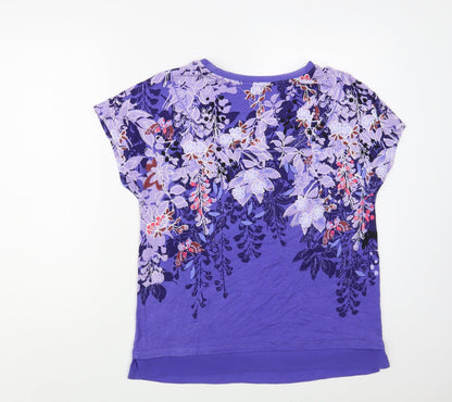 Per Una Womens Blue Floral Viscose Basic T-Shirt Size M Boat Neck