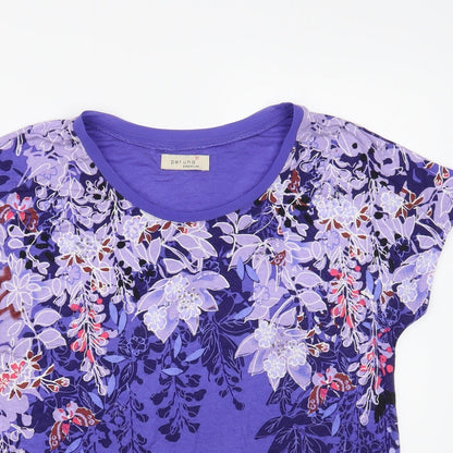 Per Una Womens Blue Floral Viscose Basic T-Shirt Size M Boat Neck