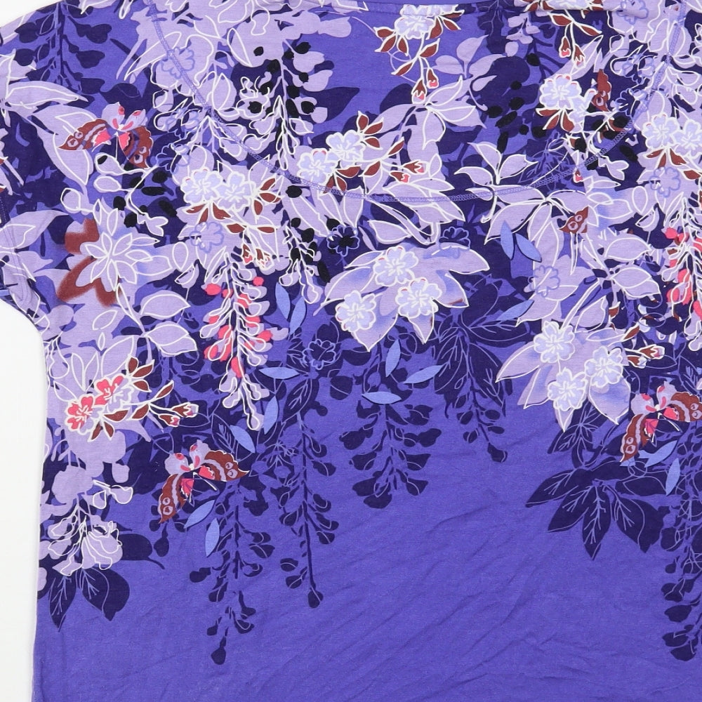 Per Una Womens Blue Floral Viscose Basic T-Shirt Size M Boat Neck