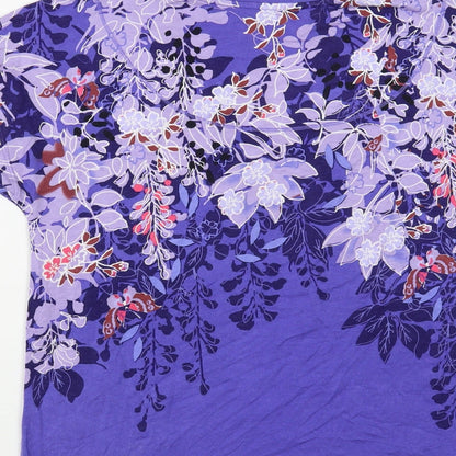 Per Una Womens Blue Floral Viscose Basic T-Shirt Size M Boat Neck