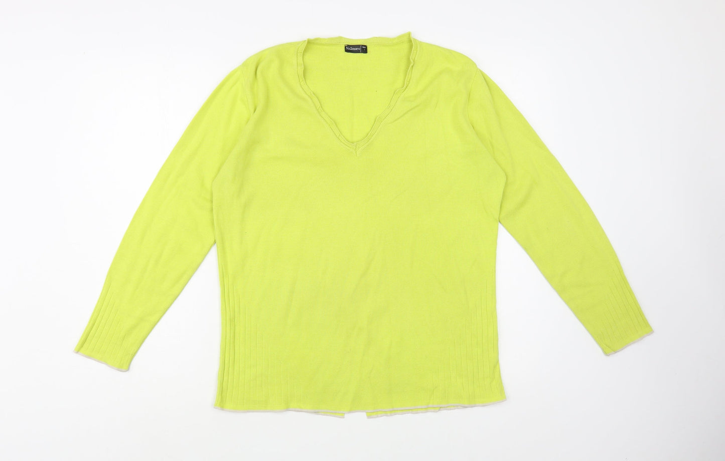 No 2moro Womens Green V-Neck  Cotton Pullover Jumper Size M