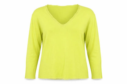No 2moro Womens Green V-Neck  Cotton Pullover Jumper Size M
