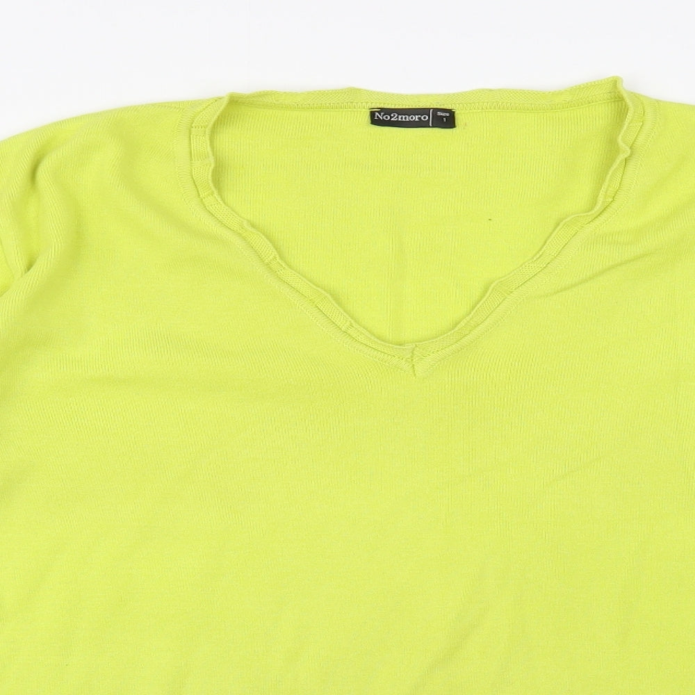 No 2moro Womens Green V-Neck  Cotton Pullover Jumper Size M