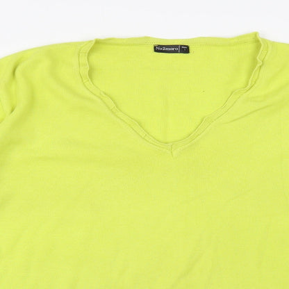 No 2moro Womens Green V-Neck  Cotton Pullover Jumper Size M