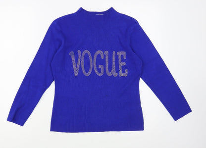 Zeva Womens Blue Mock Neck  Viscose Pullover Jumper Size S   - Vogue