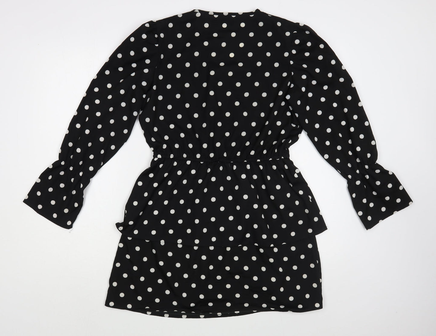 Boohoo Womens Black Polka Dot Polyester Fit & Flare  Size 10  V-Neck Pullover
