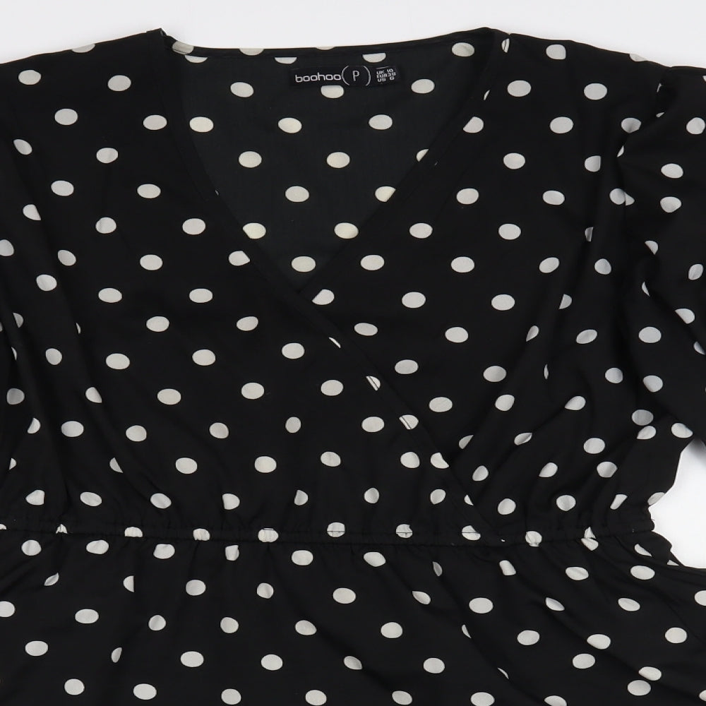 Boohoo Womens Black Polka Dot Polyester Fit & Flare  Size 10  V-Neck Pullover