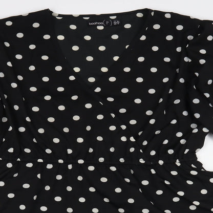 Boohoo Womens Black Polka Dot Polyester Fit & Flare  Size 10  V-Neck Pullover