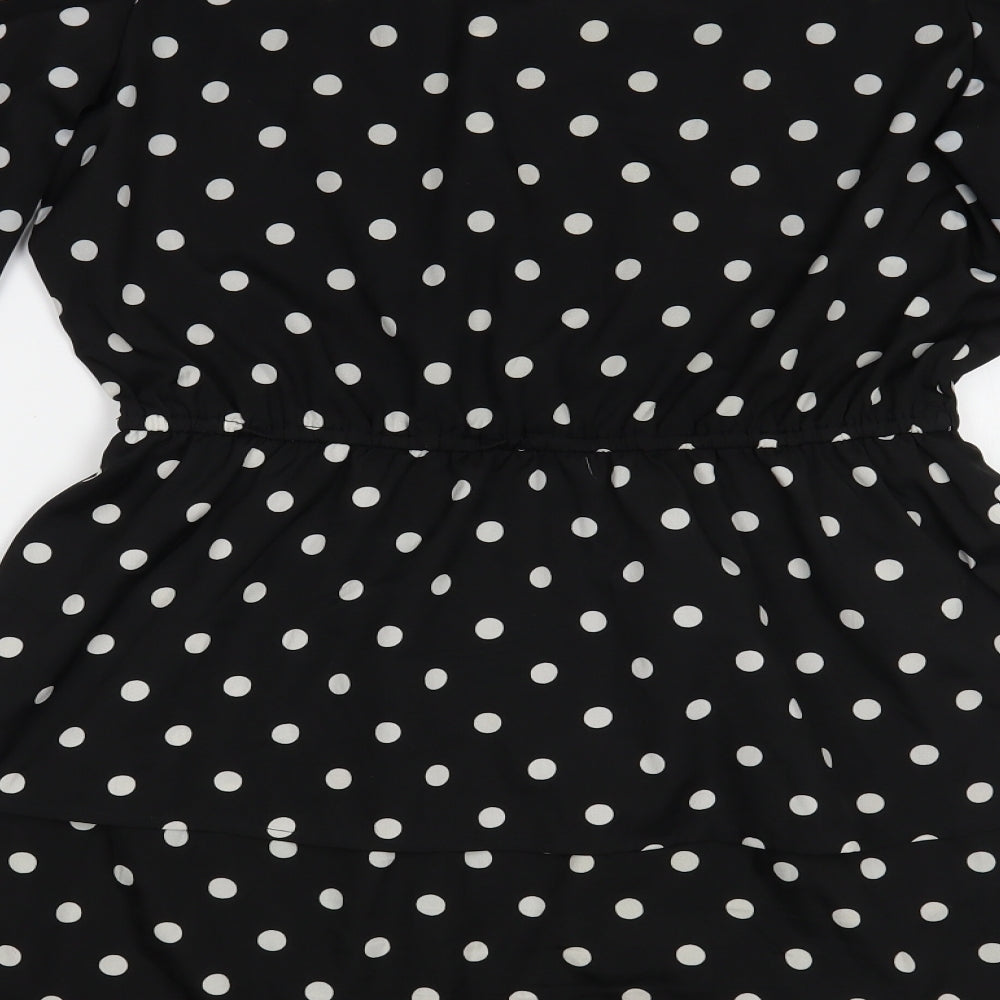 Boohoo Womens Black Polka Dot Polyester Fit & Flare  Size 10  V-Neck Pullover