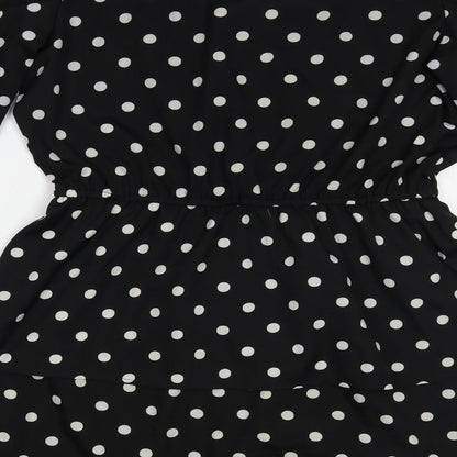 Boohoo Womens Black Polka Dot Polyester Fit & Flare  Size 10  V-Neck Pullover
