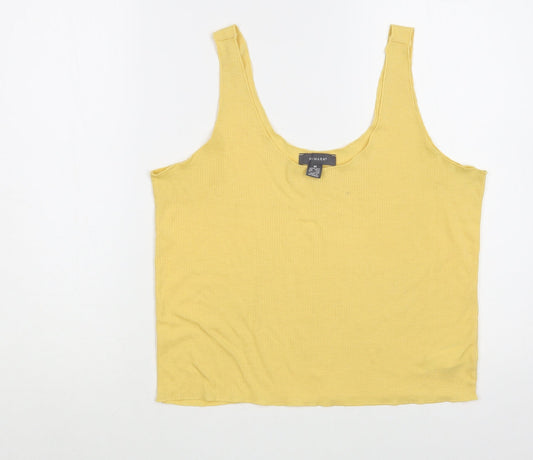 Primark Womens Yellow  Polyester Basic Tank Size 12 Scoop Neck