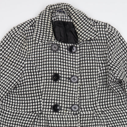 Samya Womens Black Check  Pea Coat Coat Size 16  Button