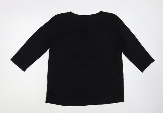 Fransa Womens Black  Polyester Basic Blouse Size M Boat Neck