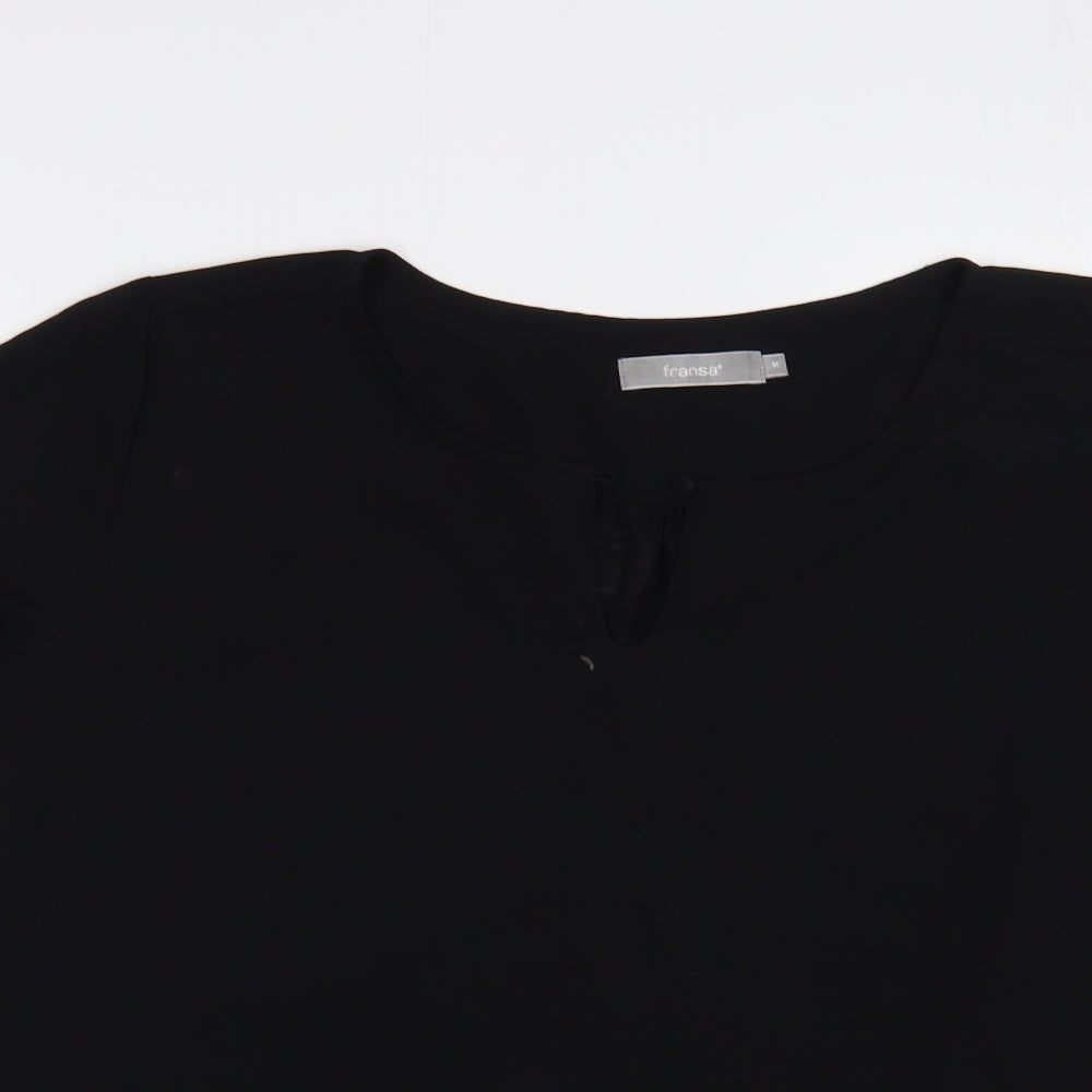 Fransa Womens Black  Polyester Basic Blouse Size M Boat Neck