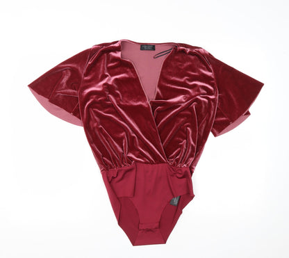 Zara Womens Red  Polyester Playsuit One-Piece Size S  Snap