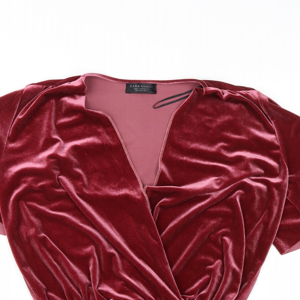 Zara Womens Red  Polyester Playsuit One-Piece Size S  Snap