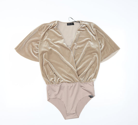 Zara Womens Gold  Polyester Bodysuit One-Piece Size S  Snap