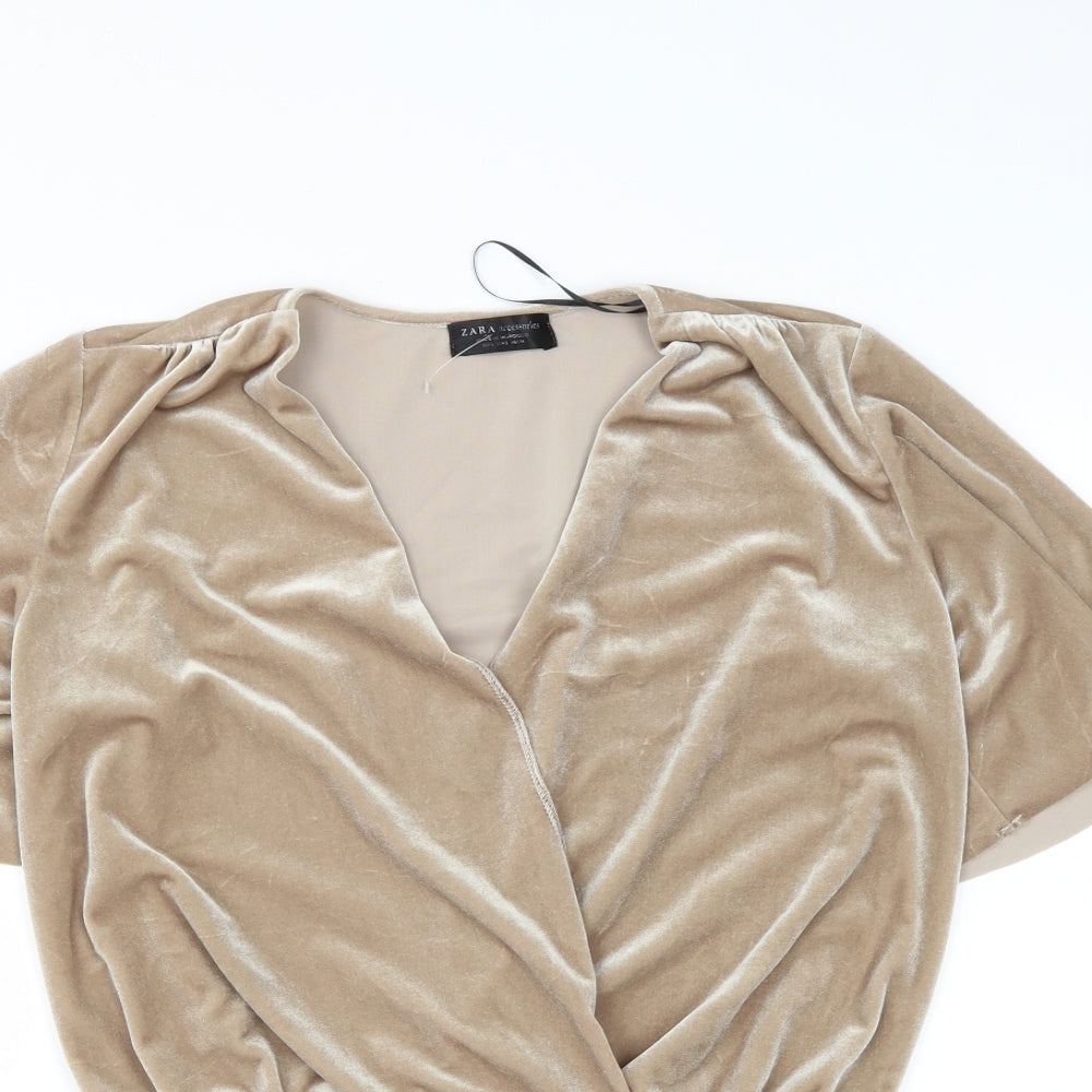 Zara Womens Gold  Polyester Bodysuit One-Piece Size S  Snap